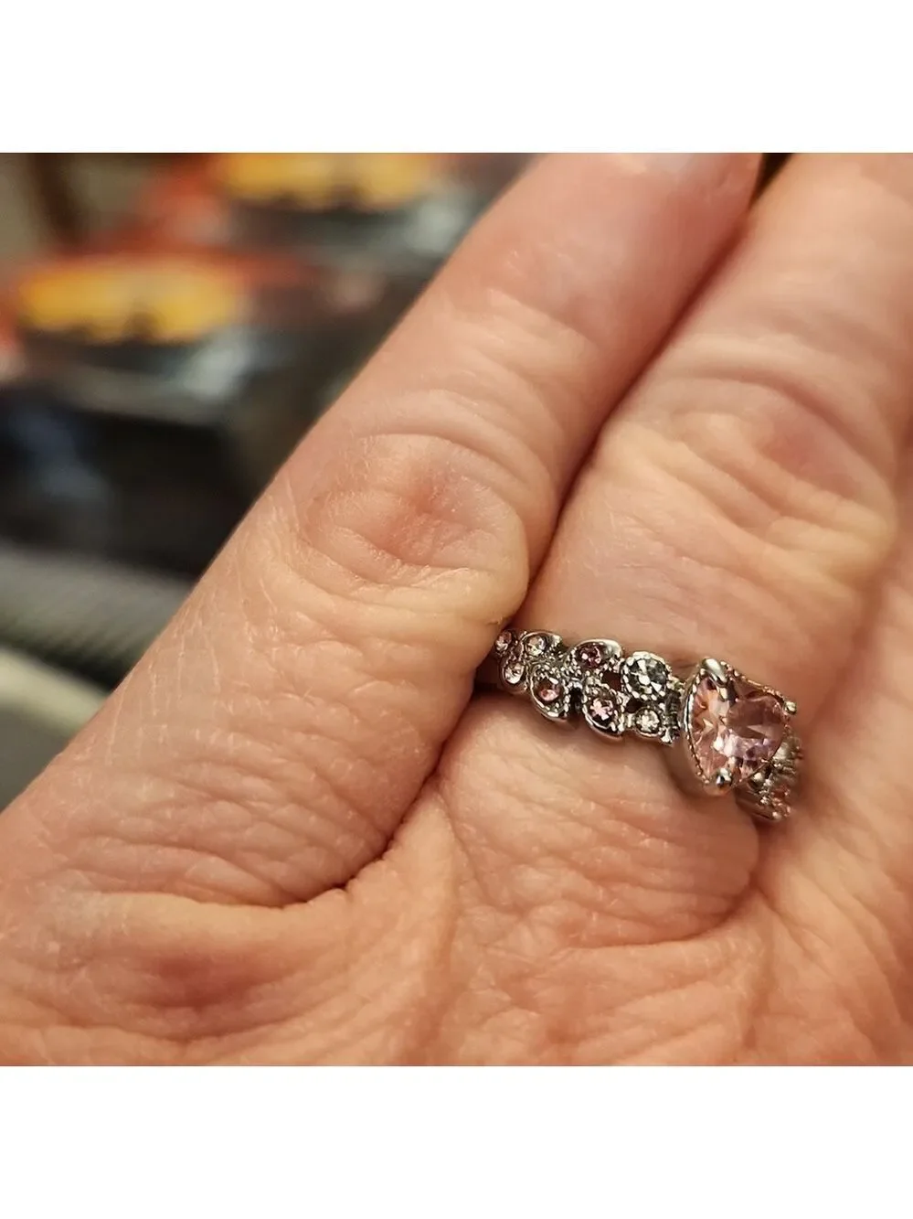 Silver Plated Heart Shaped Stone Ring